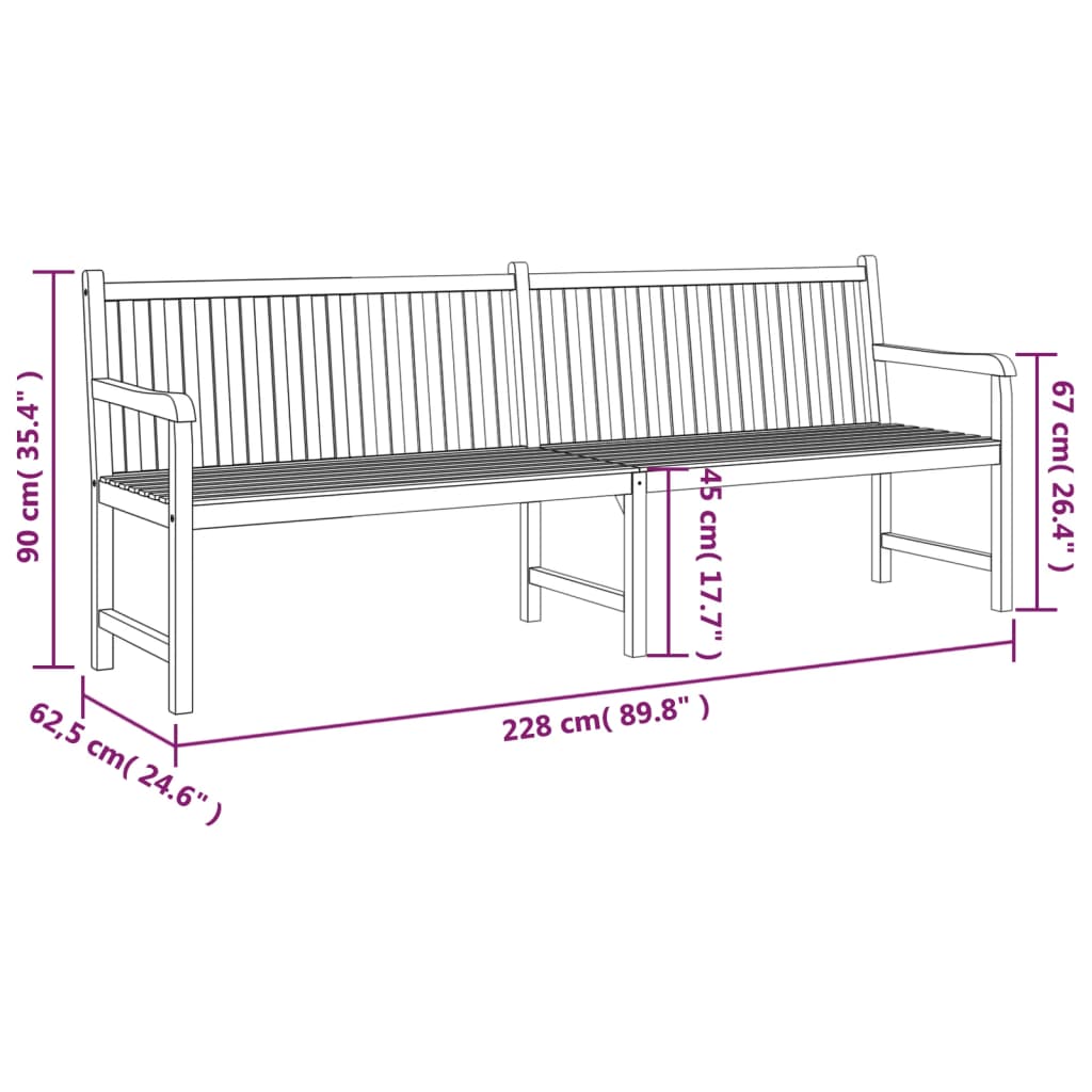 vidaXL Outdoor Patio Bench Garden Front Porch Chair Bench Solid Wood Teak-24