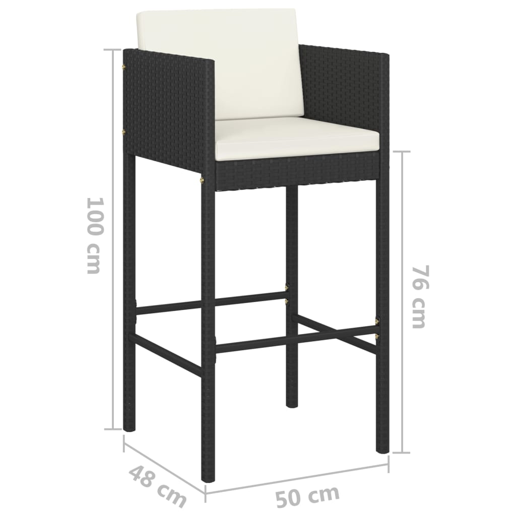 vidaXL Bar Stools 4 pcs with Cushions Black Poly Rattan-27