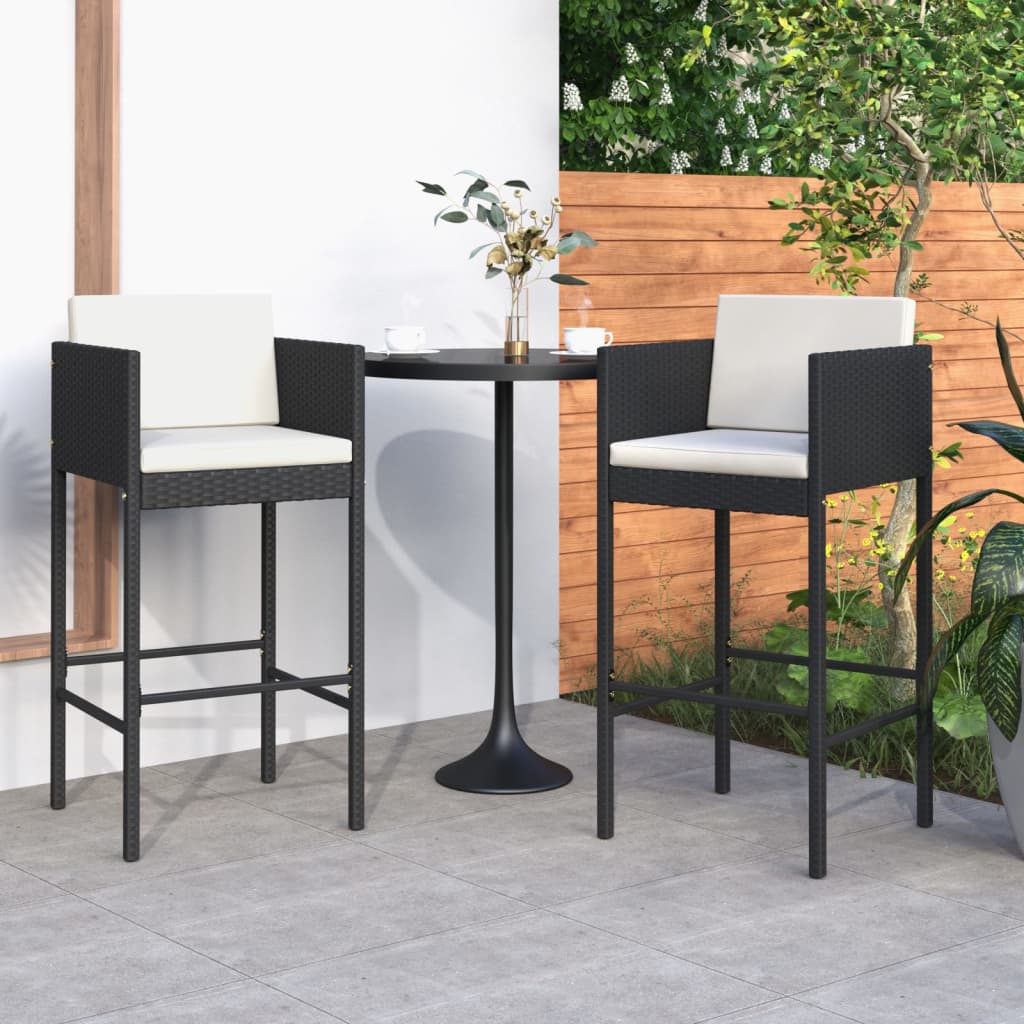 vidaXL Bar Stools 4 pcs with Cushions Black Poly Rattan-18