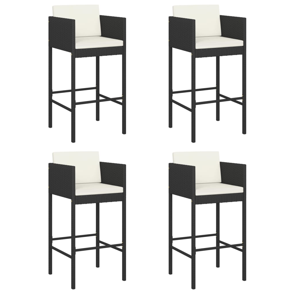 vidaXL Bar Stools 4 pcs with Cushions Black Poly Rattan-17