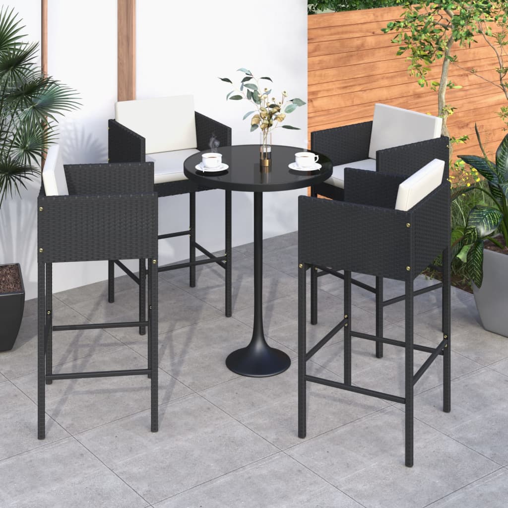 vidaXL Bar Stools 4 pcs with Cushions Black Poly Rattan-12