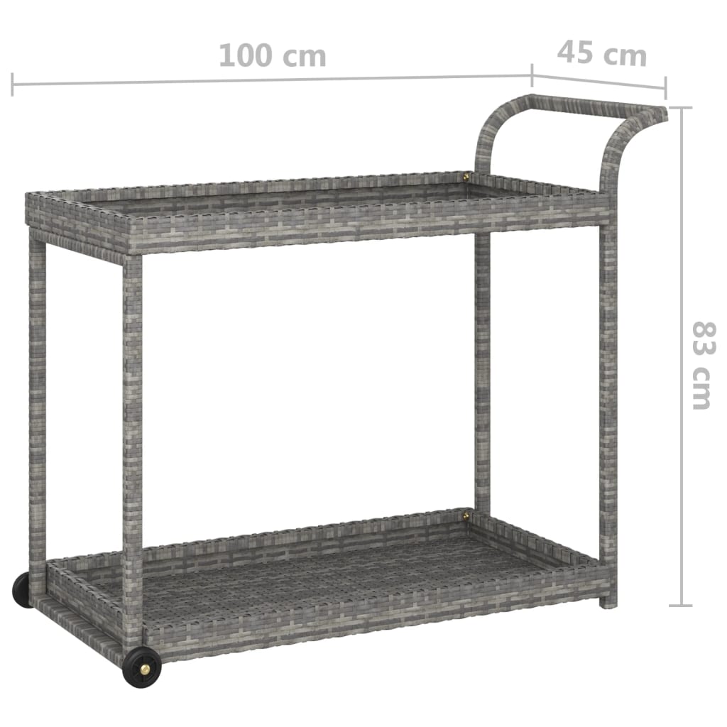 vidaXL Outdoor Bar Cart 2-Tier Serving Cart Rolling Utility Cart PE Rattan-14