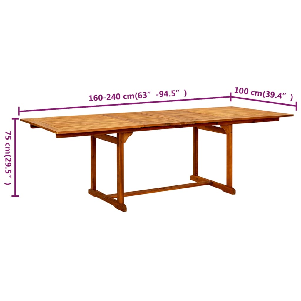 vidaXL Garden Dining Table (63"-94.5")x39.4"x29.5" Solid Acacia Wood-6