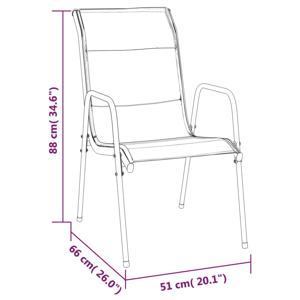 vidaXL Patio Chairs Outdoor Stack Chair for Patio Steel and Textilene Black-21