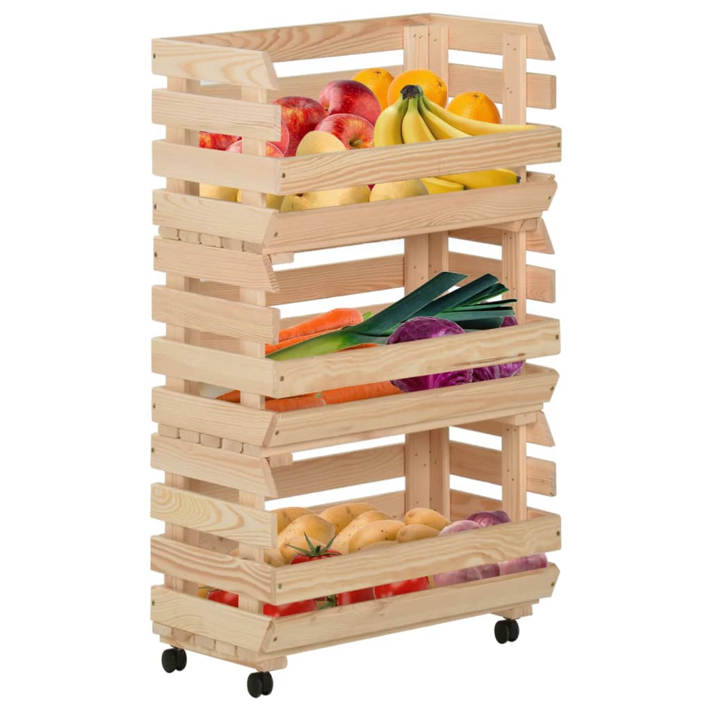 vidaXL Kitchen Cart Vegetable Storage Basket Rolling Cart Solid Wood Pine-11