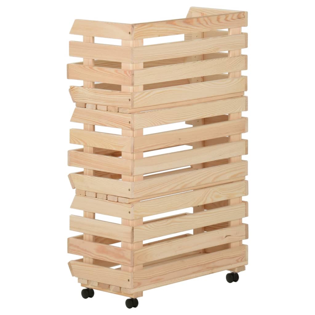 vidaXL Kitchen Cart Vegetable Storage Basket Rolling Cart Solid Wood Pine-17