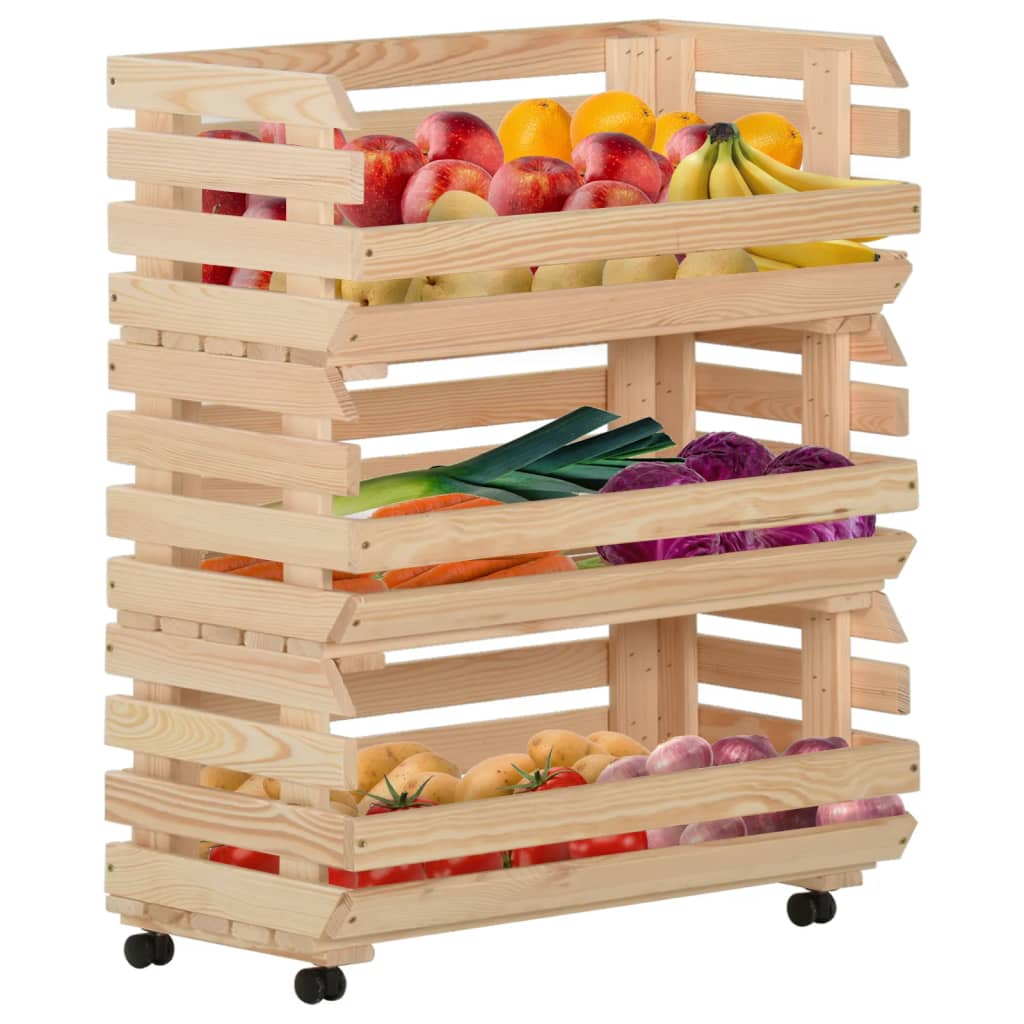 vidaXL Kitchen Cart Vegetable Storage Basket Rolling Cart Solid Wood Pine-0