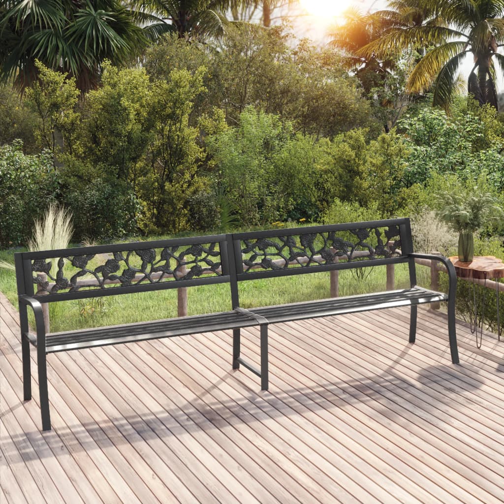 vidaXL Twin Patio Bench 96.9" Black Steel-0