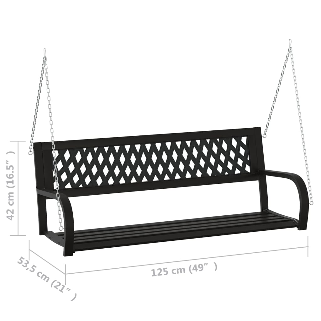vidaXL Patio Swing Bench 49.2" Steel and Plastic Black-8