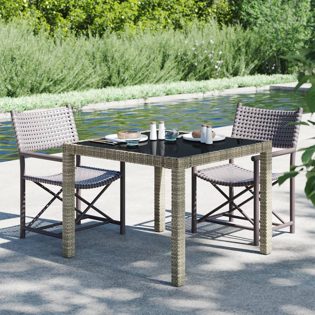 vidaXL Patio Table Tempered Glass and Poly Rattan Table 35.4"/59" Multi Colors-11