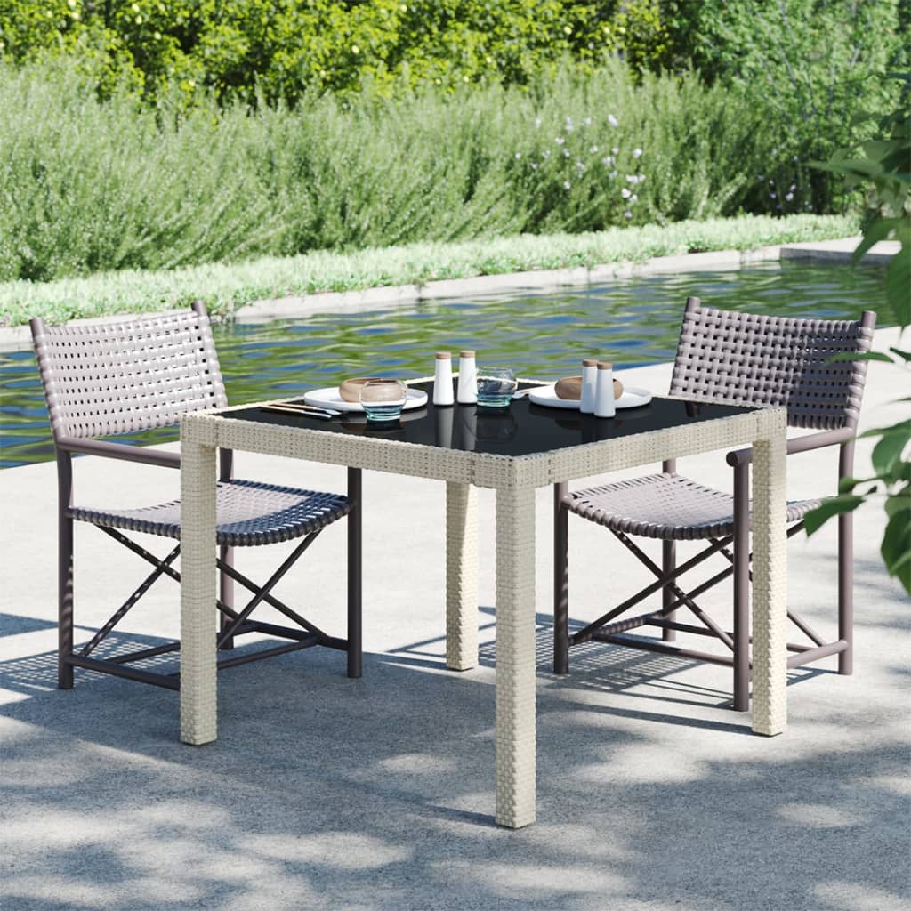 vidaXL Patio Table Tempered Glass and Poly Rattan Table 35.4"/59" Multi Colors-35