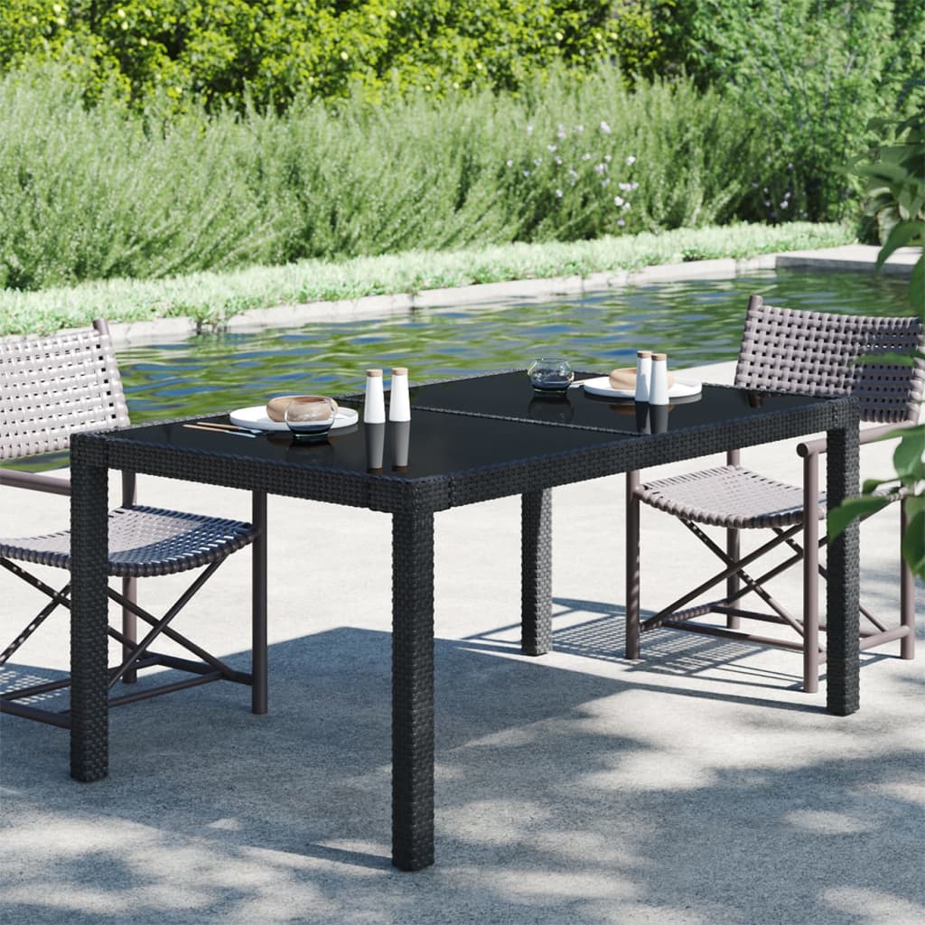 vidaXL Patio Table Tempered Glass and Poly Rattan Table 35.4"/59" Multi Colors-30