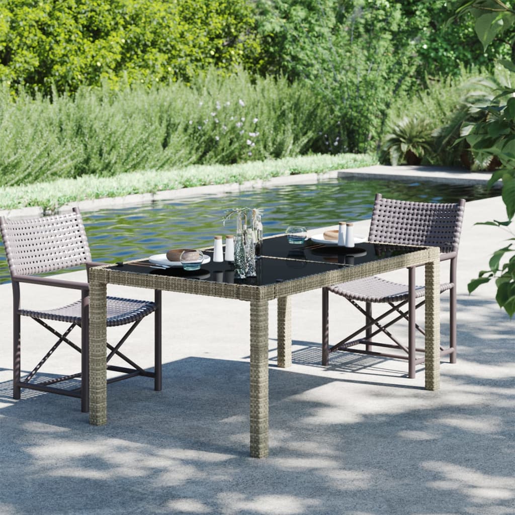 vidaXL Patio Table Tempered Glass and Poly Rattan Table 35.4"/59" Multi Colors-12