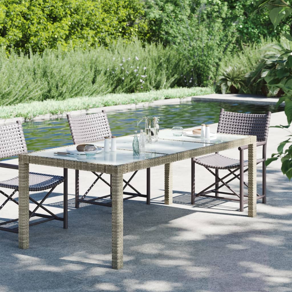 vidaXL Patio Table 74.8" Tempered Glass and Poly Rattan Table Multi Colors-14