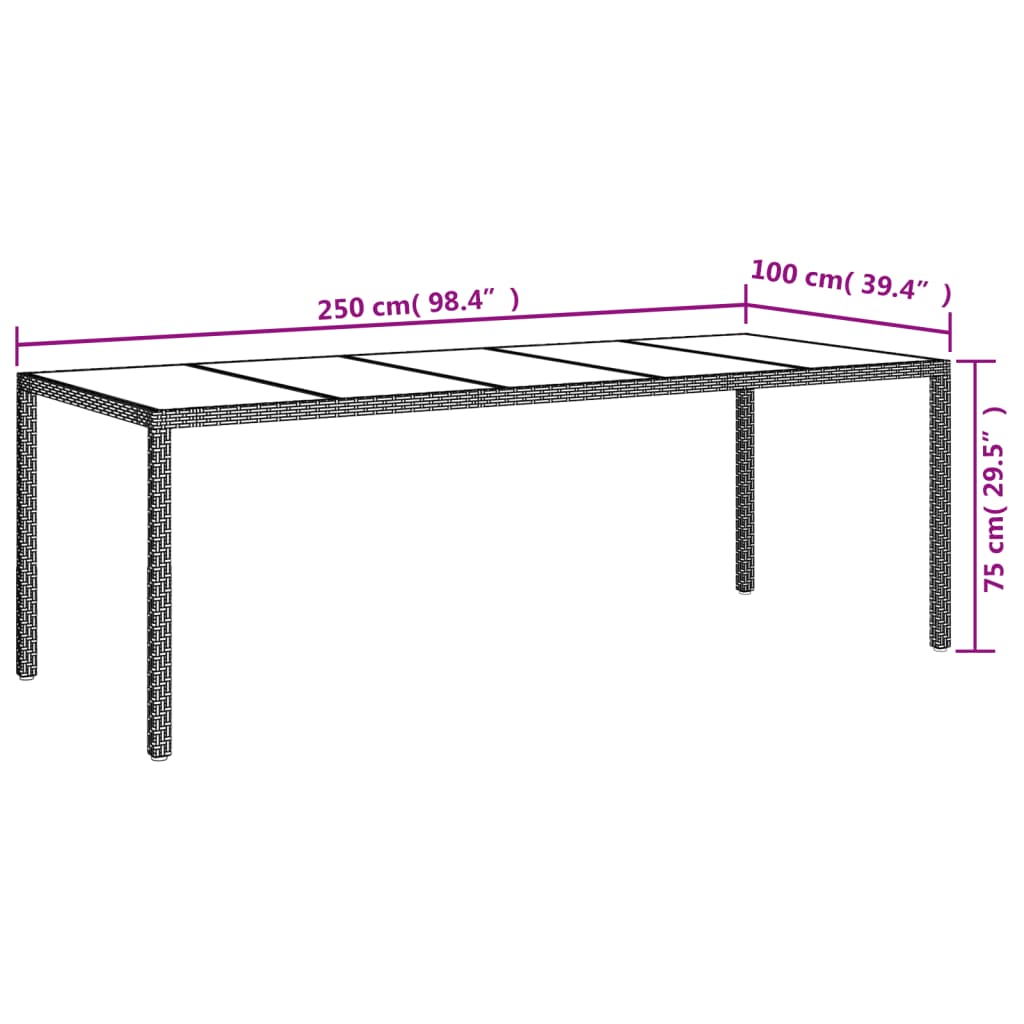 vidaXL Patio Table Outdoor Garden Dinner Table Tempered Glass and Poly Rattan-14