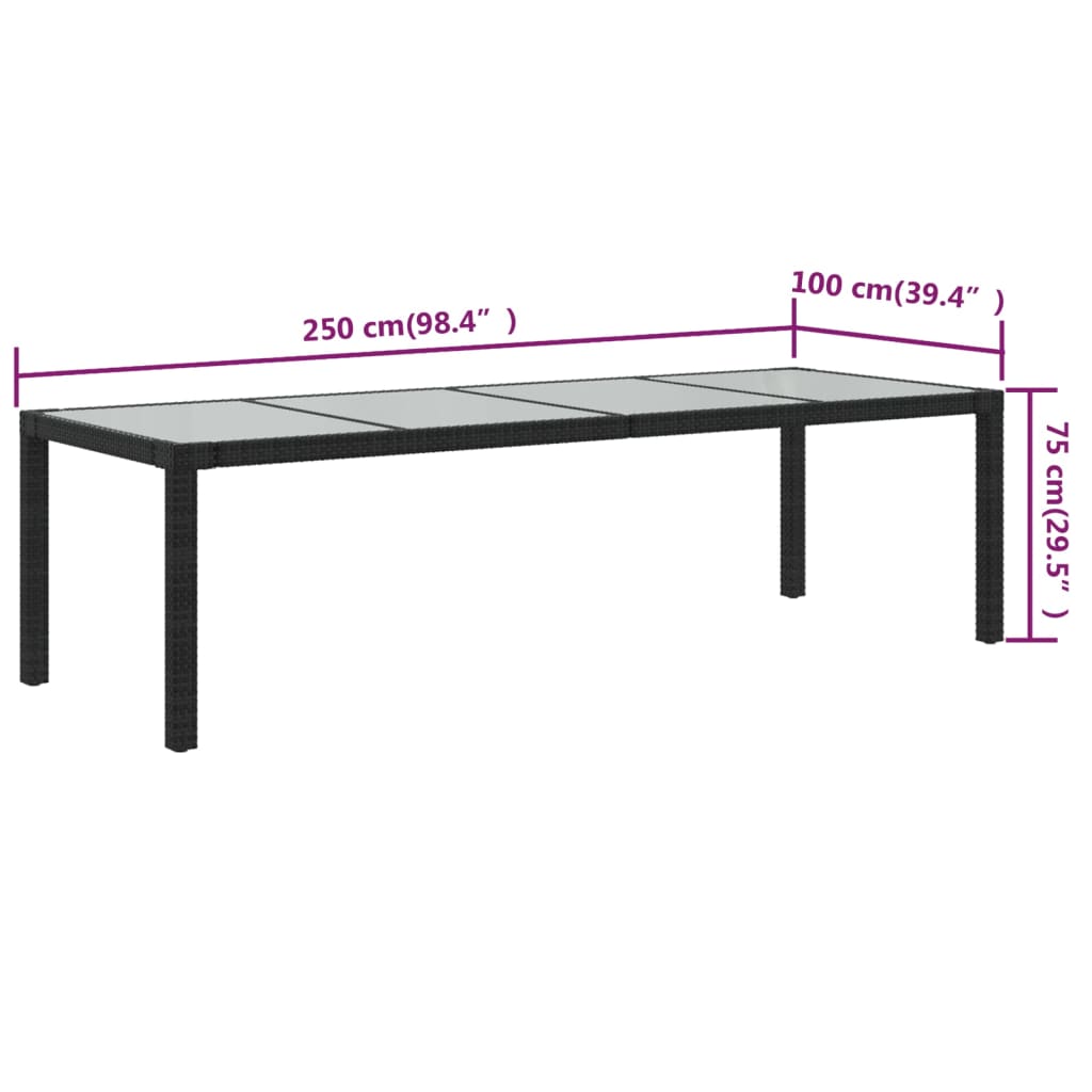 vidaXL Patio Table Outdoor Garden Dinner Table Tempered Glass and Poly Rattan-34