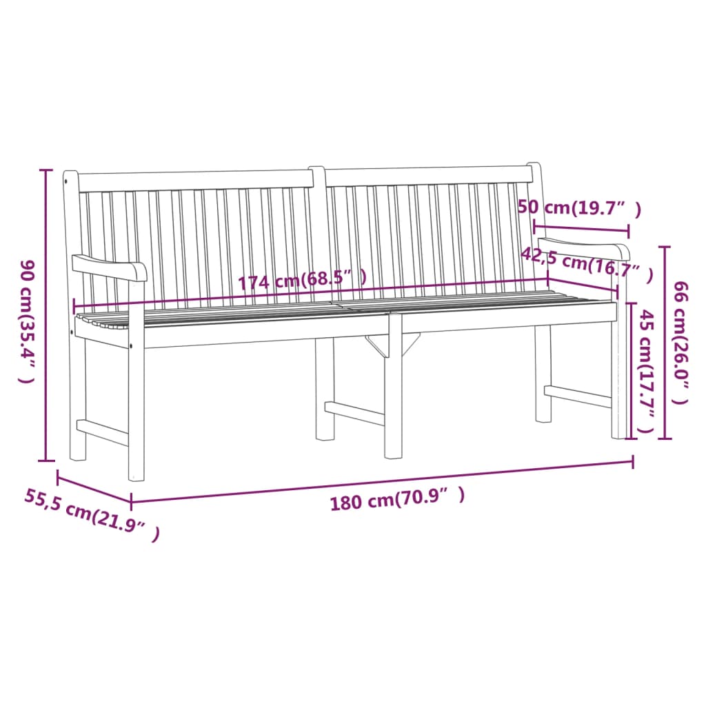 vidaXL Outdoor Patio Bench Garden Park Bench with Armrests Solid Wood Acacia-2