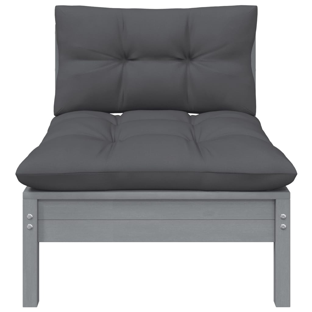vidaXL Patio Middle Sofa with Anthracite Cushions Gray Solid Pinewood-0