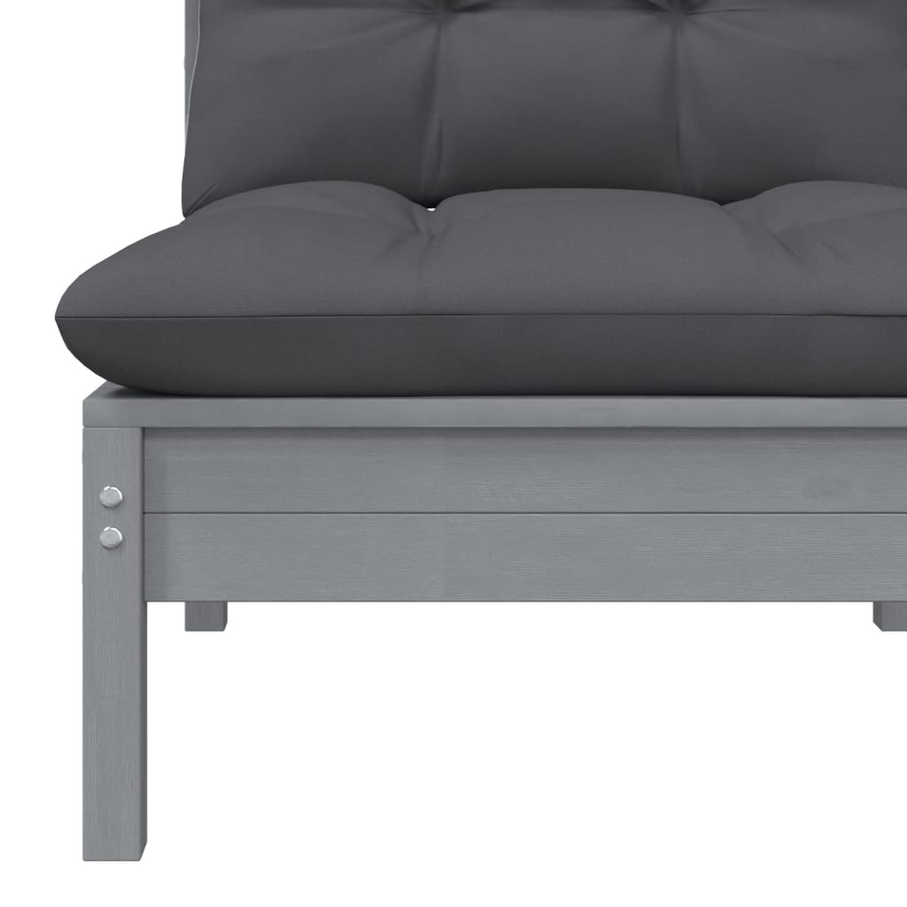 vidaXL Patio Middle Sofa with Anthracite Cushions Gray Solid Pinewood-2