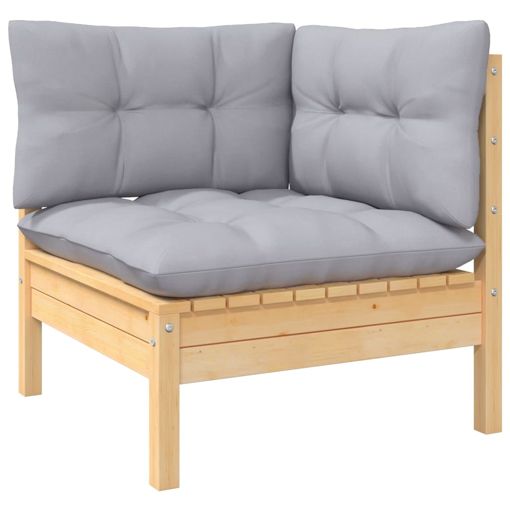 vidaXL 2-Seater Patio Sofa with Gray Cushions Solid Pinewood-0
