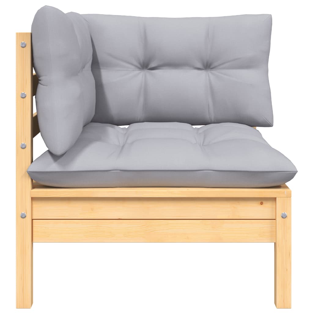vidaXL 2-Seater Patio Sofa with Gray Cushions Solid Pinewood-1