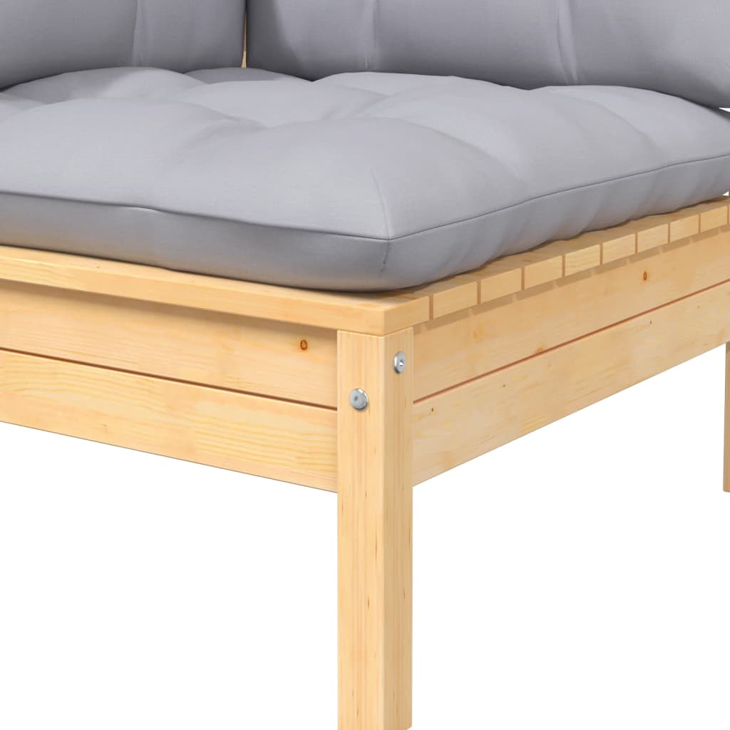 vidaXL 2-Seater Patio Sofa with Gray Cushions Solid Pinewood-3