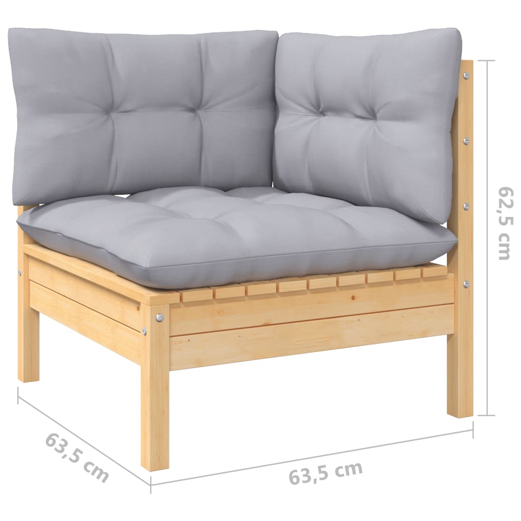 vidaXL 2-Seater Patio Sofa with Gray Cushions Solid Pinewood-5