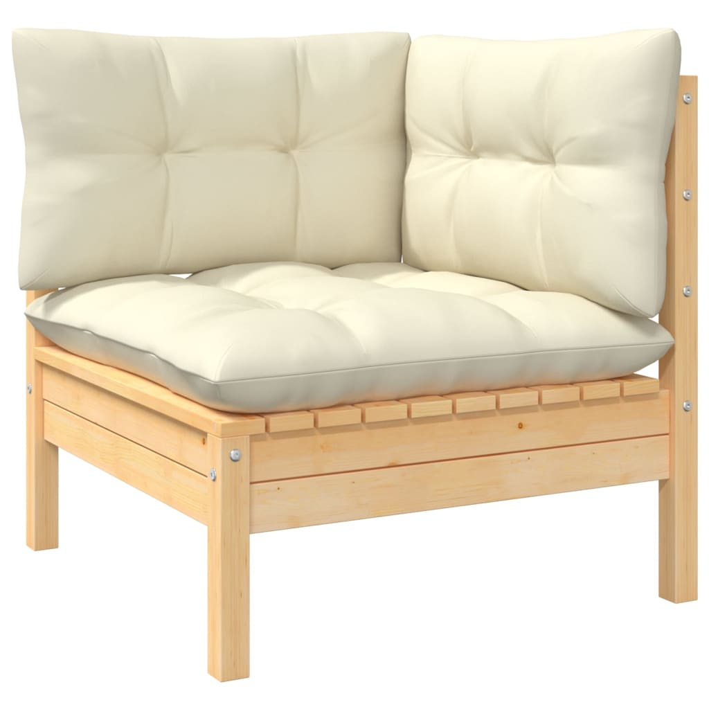 vidaXL 2-Seater Patio Sofa with Cream Cushions Solid Pinewood-0