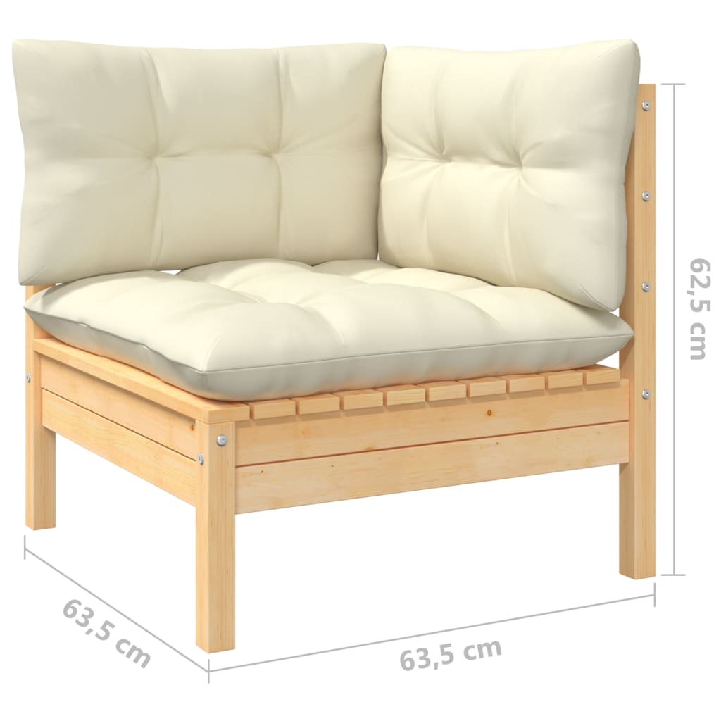 vidaXL 2-Seater Patio Sofa with Cream Cushions Solid Pinewood-5