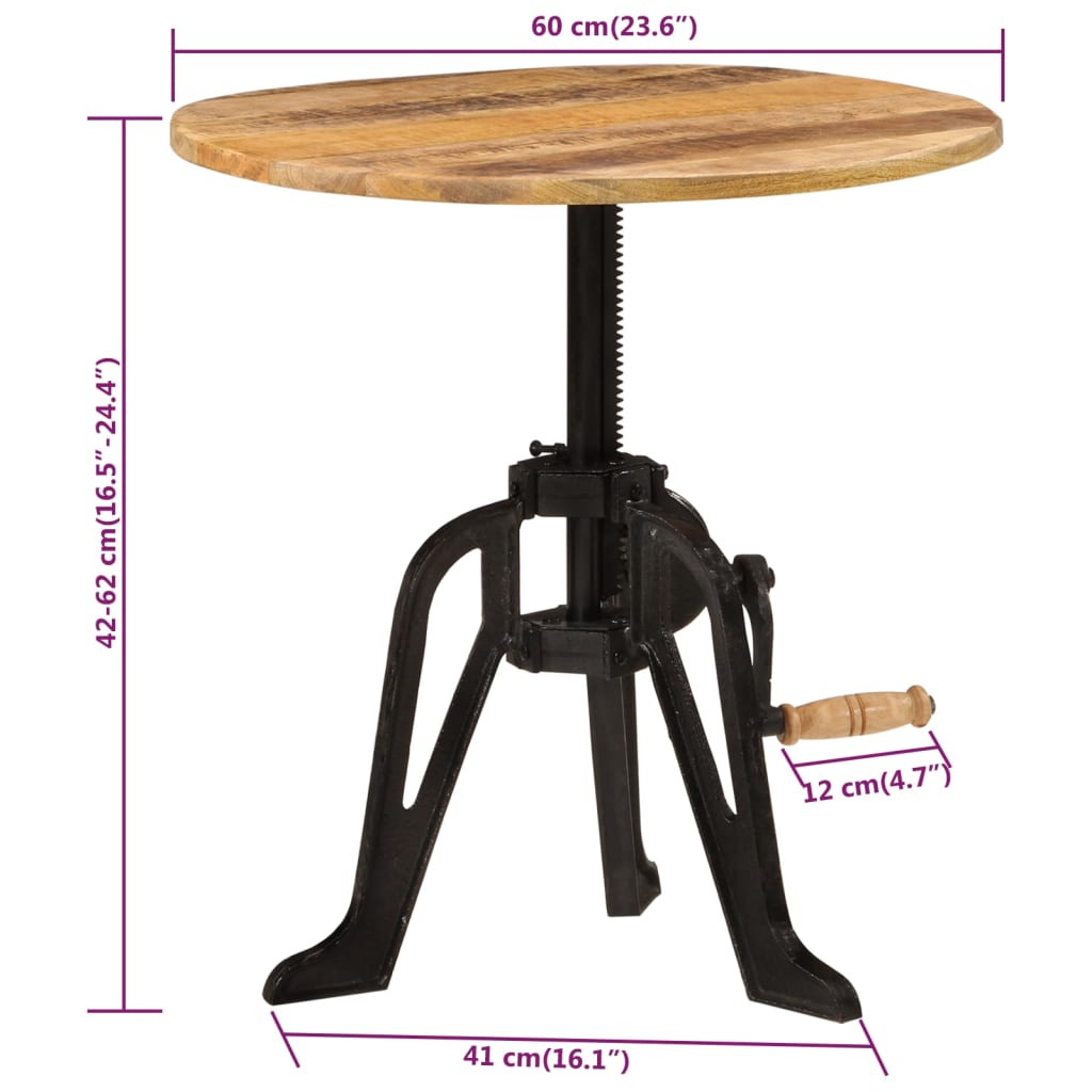 vidaXL Side Table 23.6"x(16.5"-24.4") Solid Wood Mango and Cast Iron-0