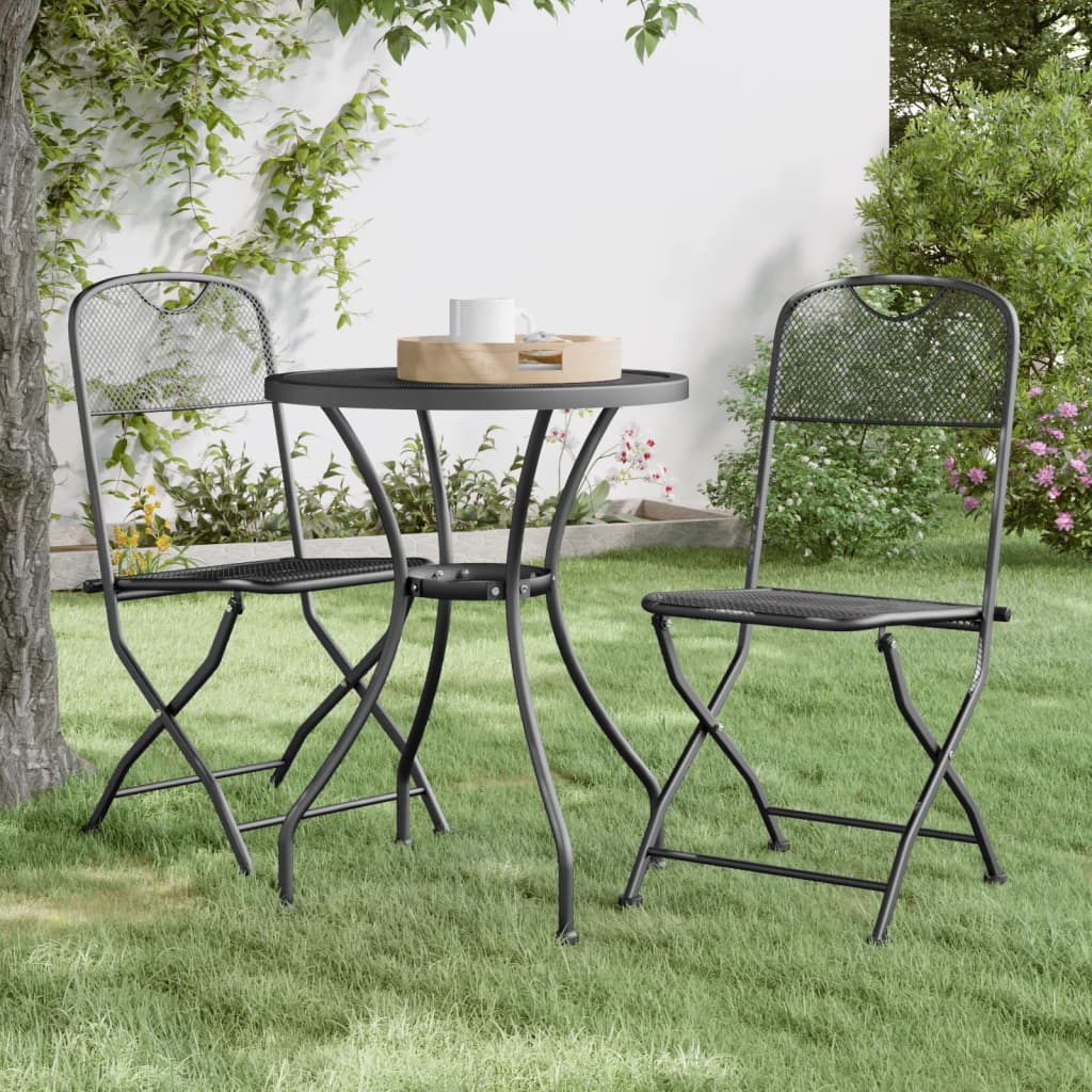 vidaXL 2/4x Folding Patio Chairs Expanded Metal Mesh Anthracite Garden Outdoor-5