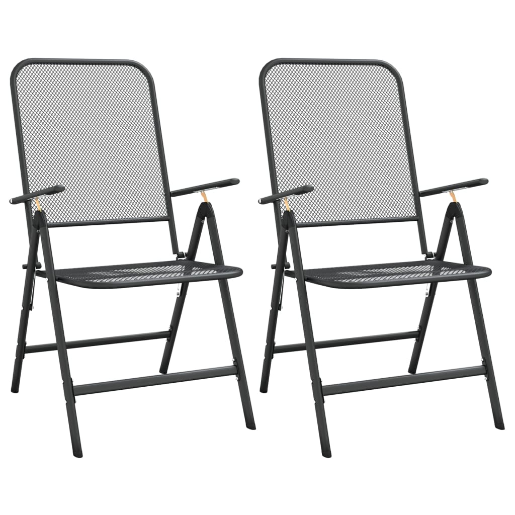 vidaXL Folding Patio Chairs 2 pcs Expanded Metal Mesh Anthracite-1