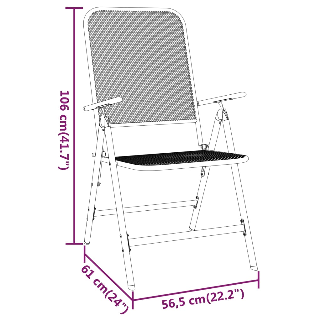 vidaXL Folding Patio Chairs 2 pcs Expanded Metal Mesh Anthracite-2