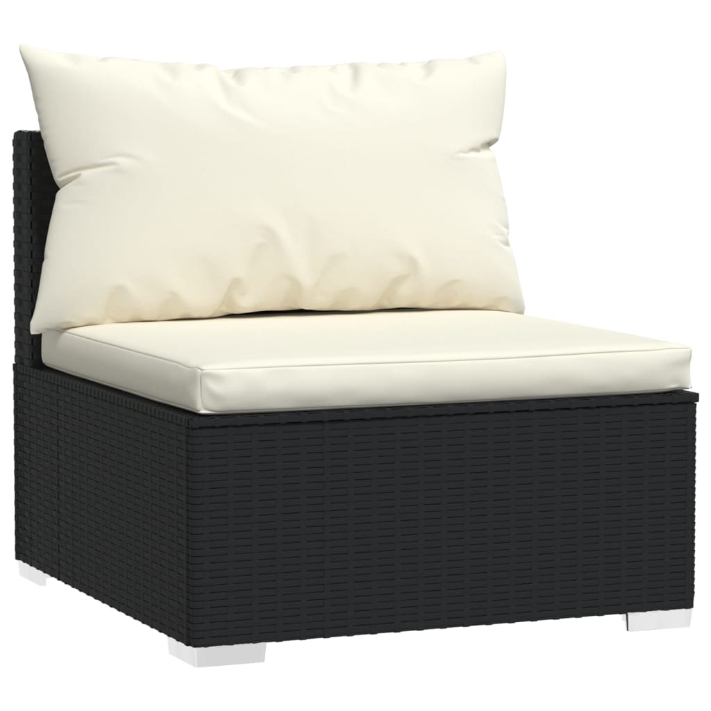 vidaXL Patio Middle Sofa with Cushions Black Poly Rattan-24