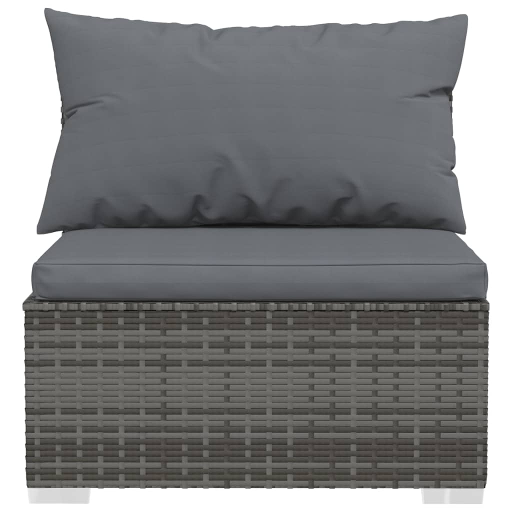 vidaXL Patio Middle Sofa with Cushions Black Poly Rattan-9