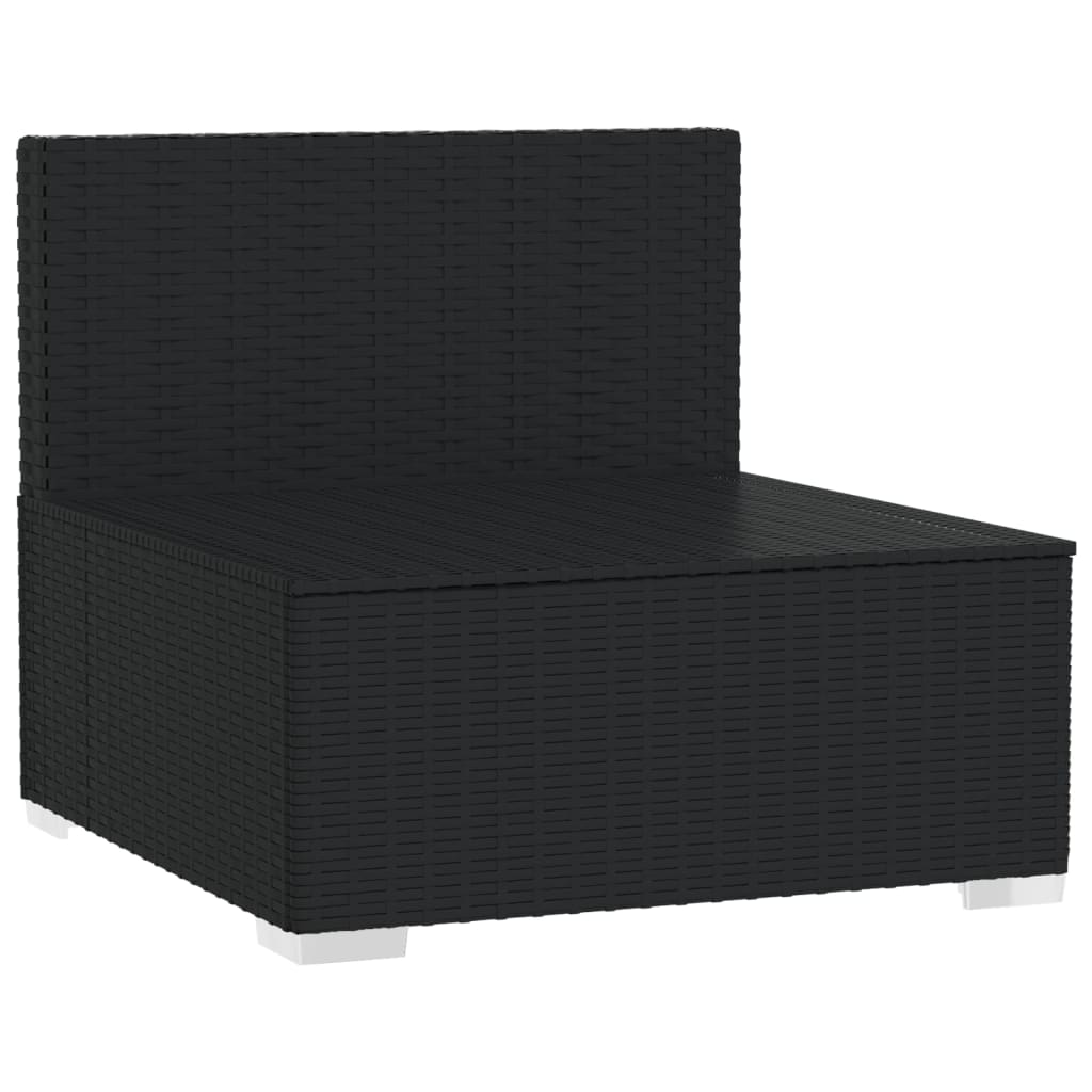 vidaXL Patio Middle Sofa with Cushions Black Poly Rattan-6