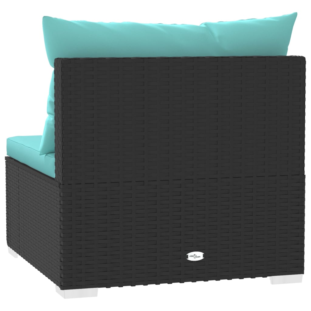 vidaXL Patio Middle Sofa with Cushions Black Poly Rattan-14