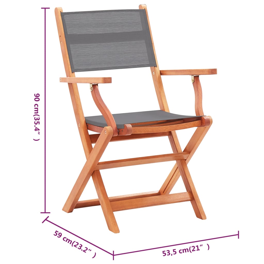 vidaXL Patio Folding Chairs Camping Chair Solid Wood Eucalyptus and Textilene-0