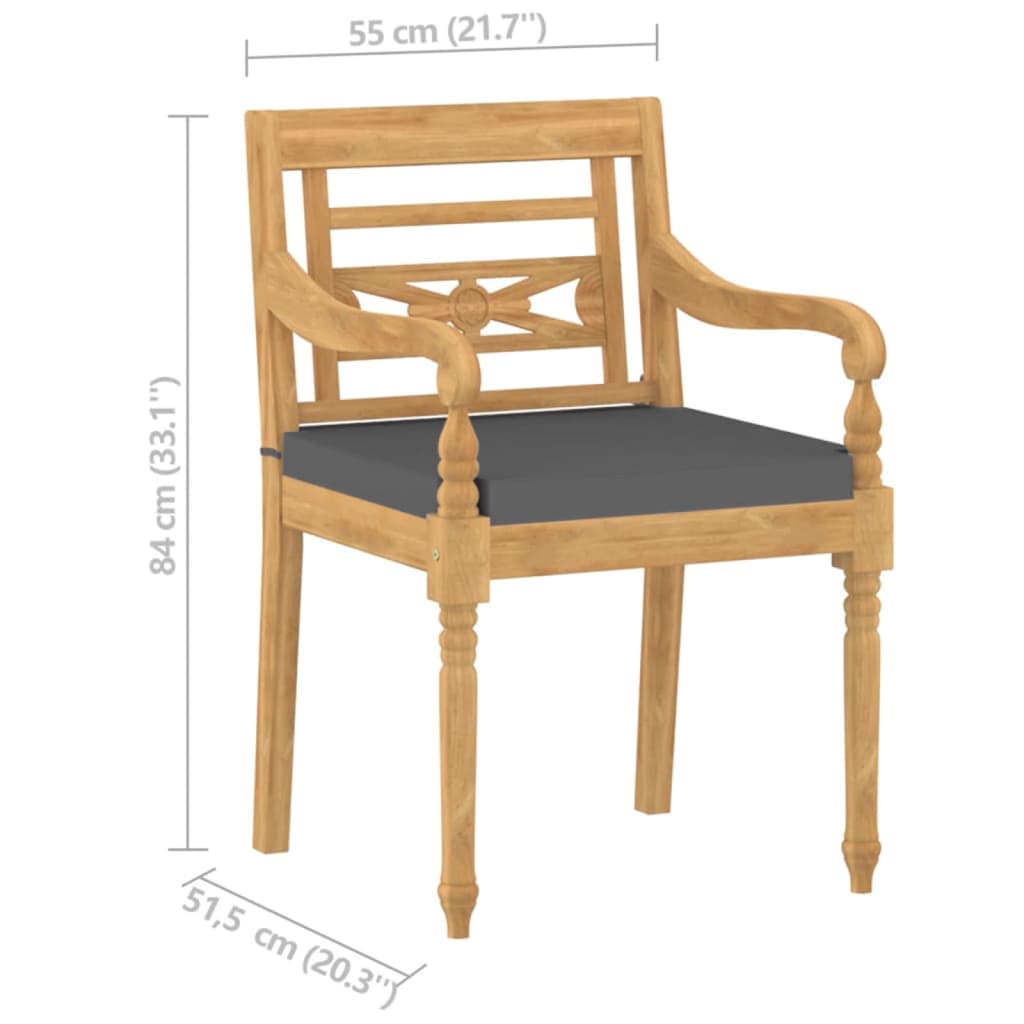 vidaXL Batavia Chairs Patio Garden Lounge Chair with Cushions Solid Wood Teak-8