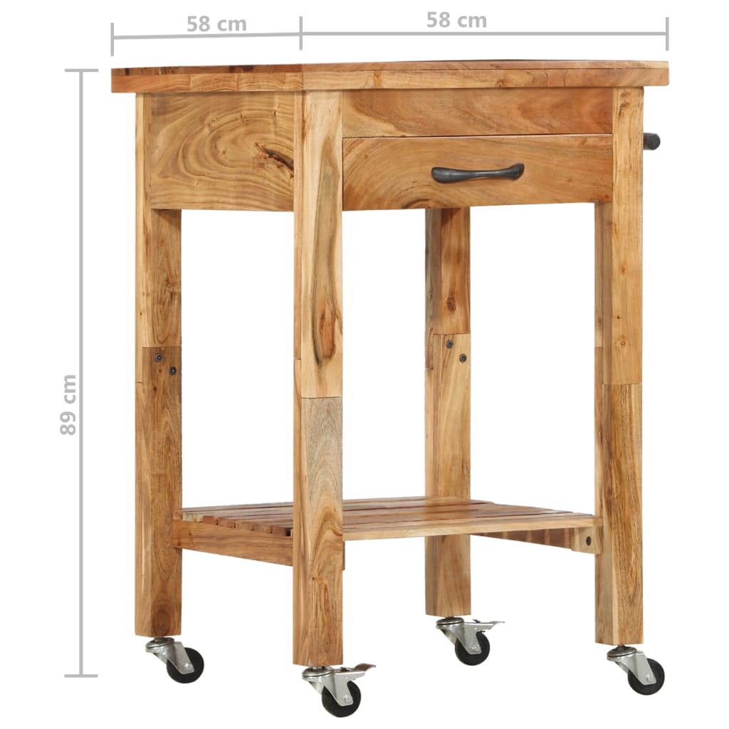 vidaXL Kitchen Trolley 22.8"x22.8"x35" Solid Wood Acacia-7
