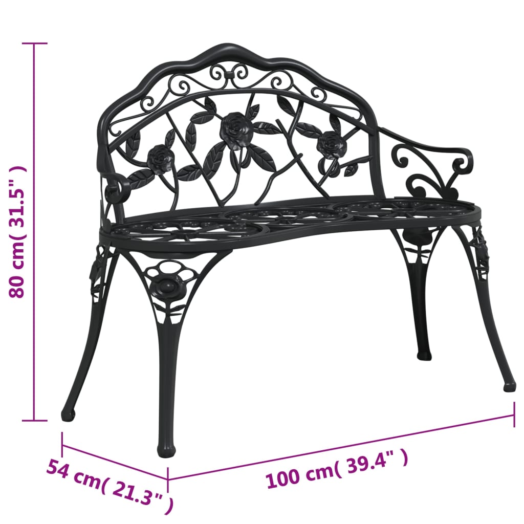 vidaXL Outdoor Patio Bench Garden Bench Furniture with Armrests Cast Aluminum-18