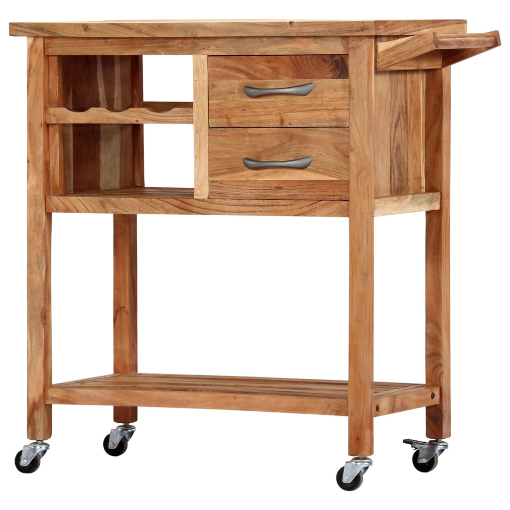 vidaXL Kitchen Trolley 31.5"x17.7"x35.8" Solid Wood Acacia-0