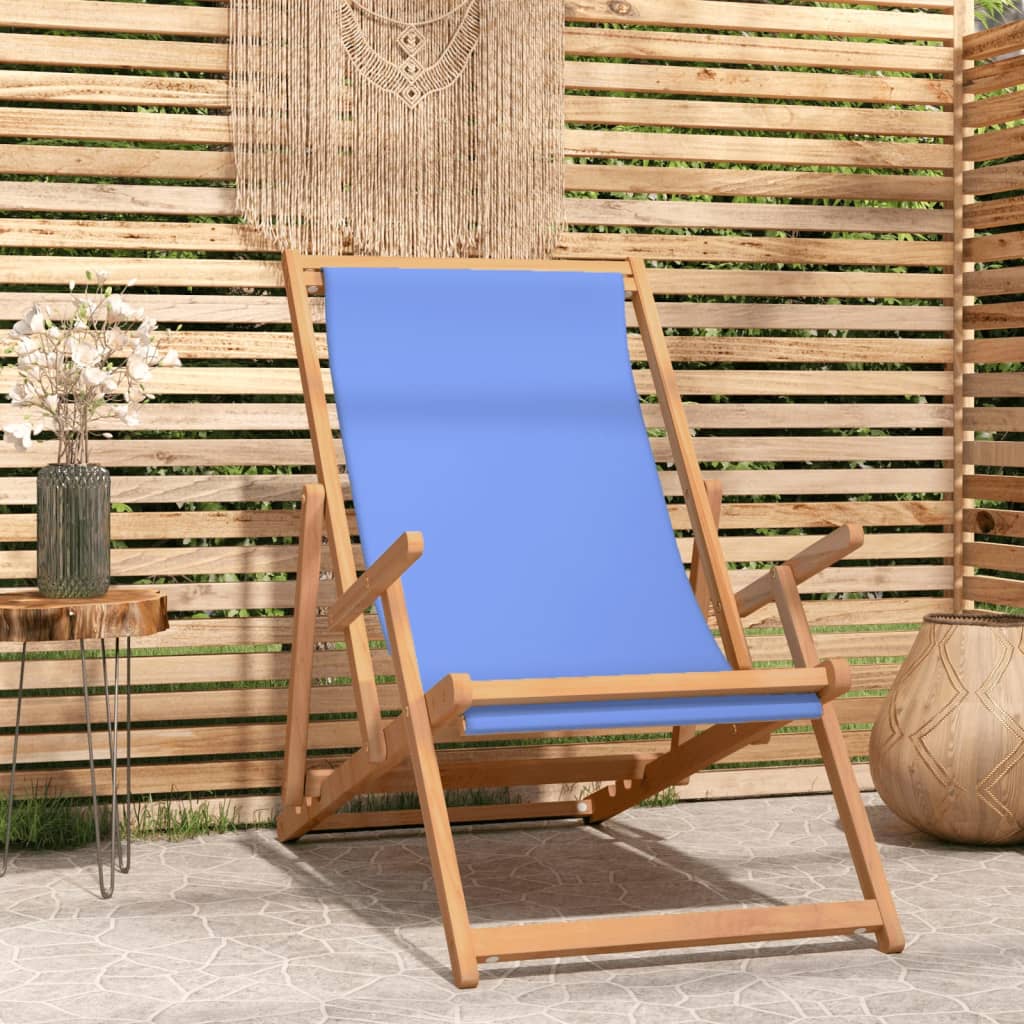 vidaXL Deck Chair Teak 22.1"x41.3"x37.8" Blue-21