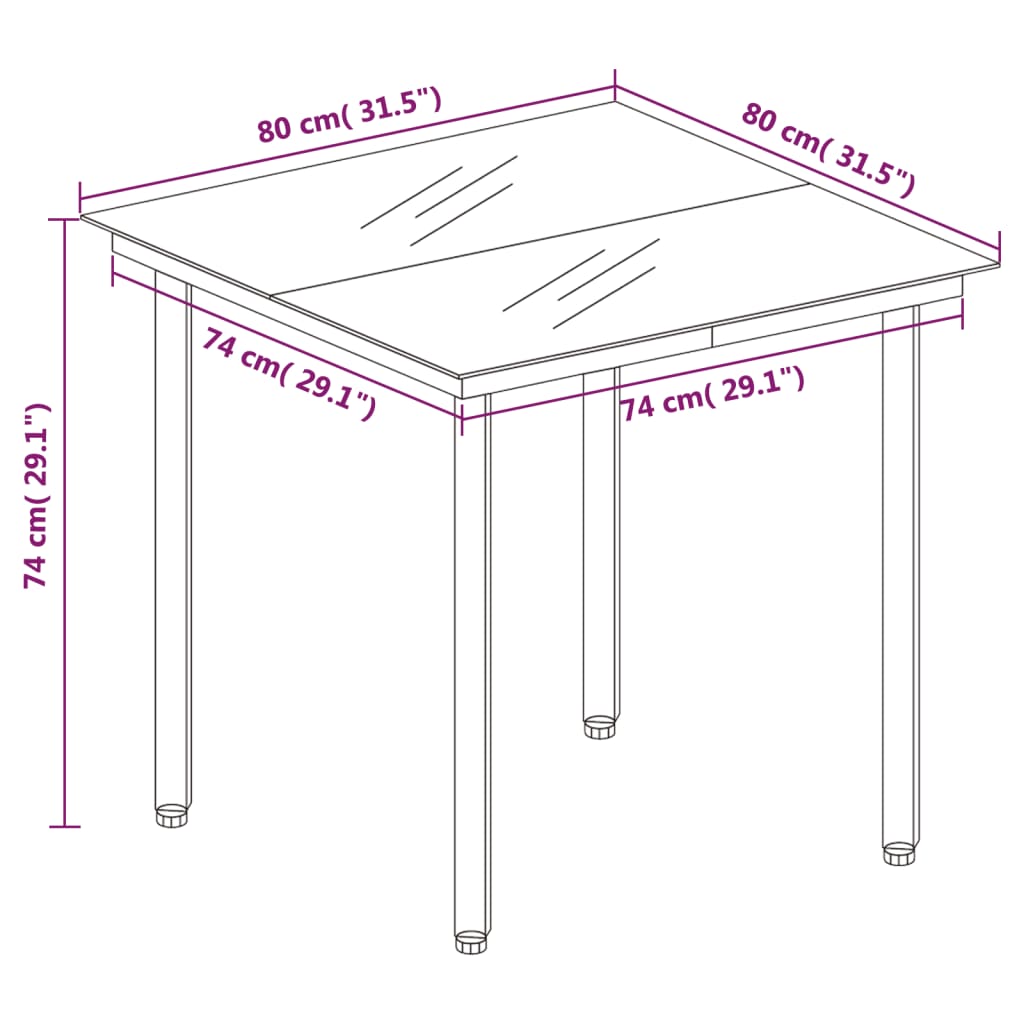 vidaXL Outdoor Dining Table Patio Table with Glass Top Garden Furniture Steel-10