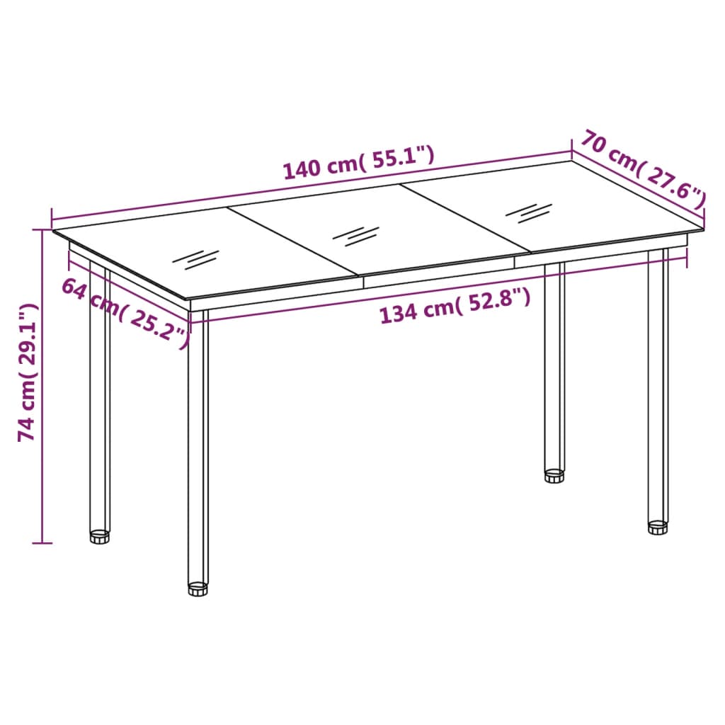 vidaXL Outdoor Dining Table Patio Table with Glass Top Garden Furniture Steel-20