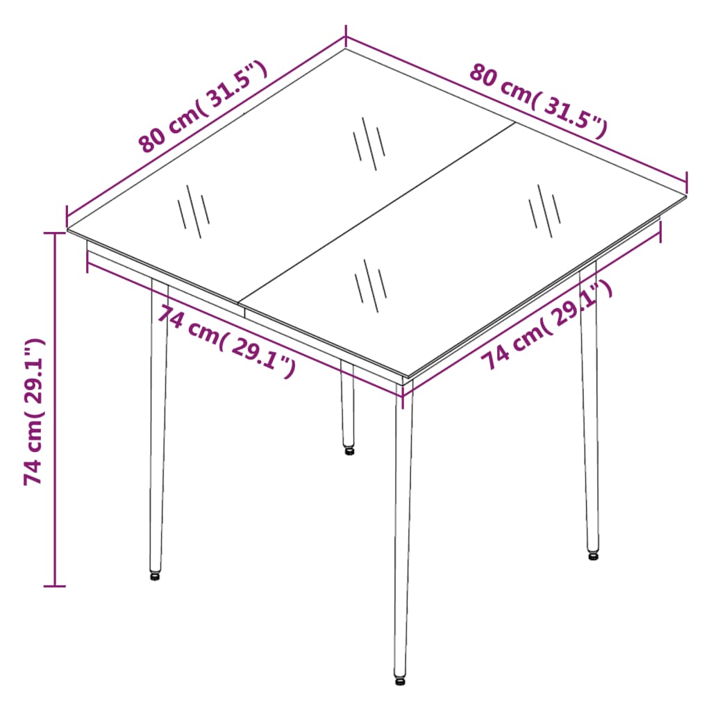 vidaXL Patio Dining Table Black 31.5"x31.5"x29.1" Steel and Glass-16