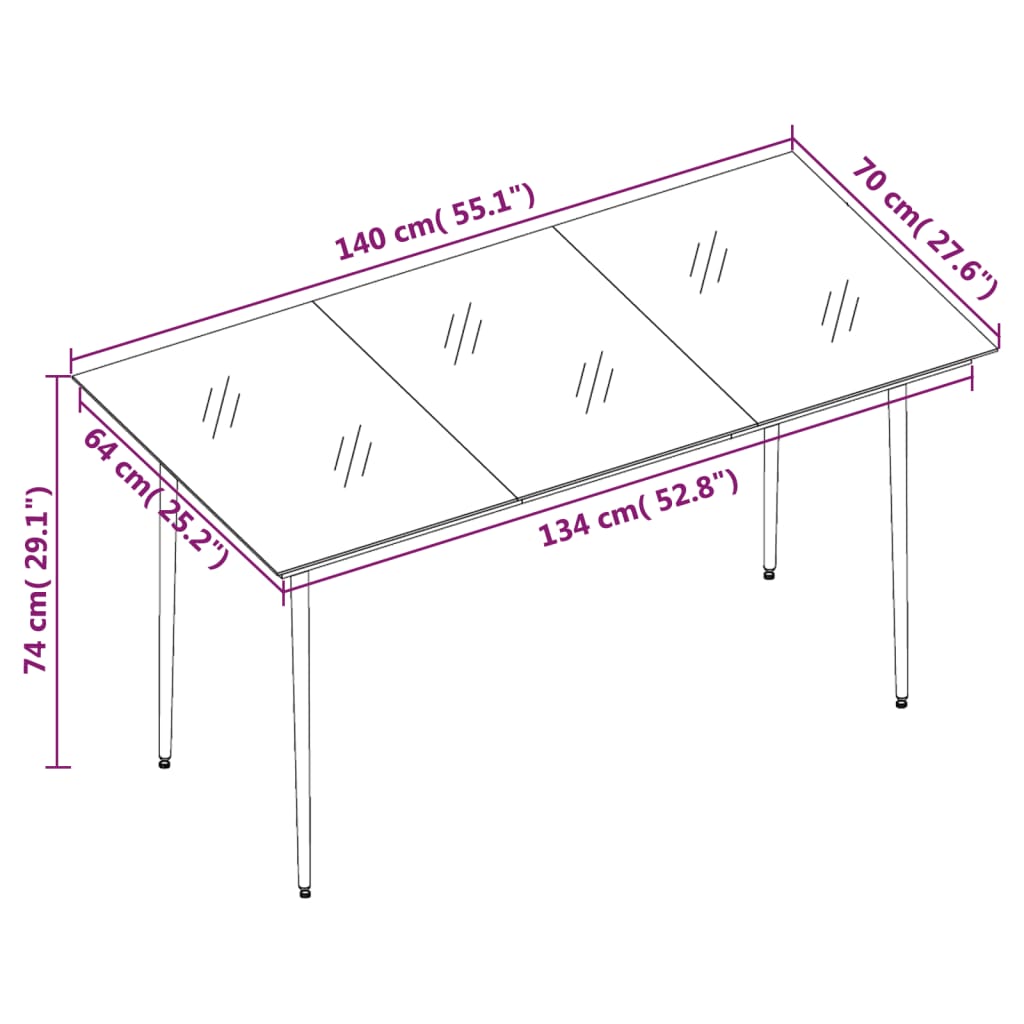 vidaXL Patio Dining Table Black 31.5"x31.5"x29.1" Steel and Glass-24