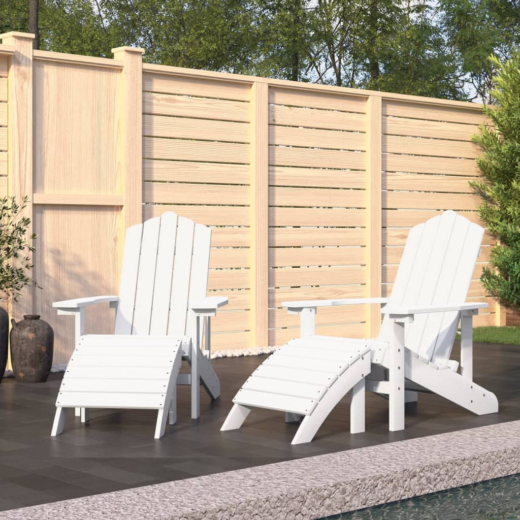 vidaXL Patio Adirondack Chairs 2 pcs with Footstools HDPE White-0