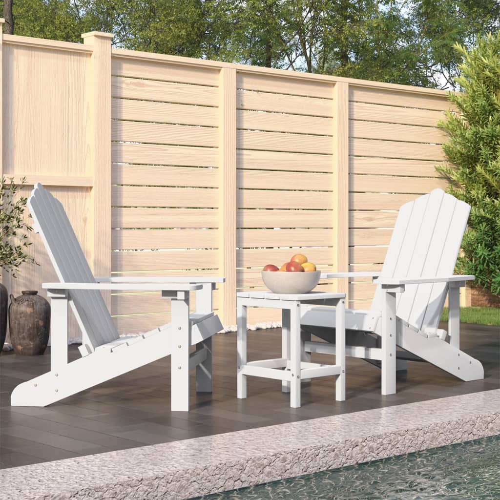 vidaXL Patio Adirondack Chairs with Table HDPE White-0