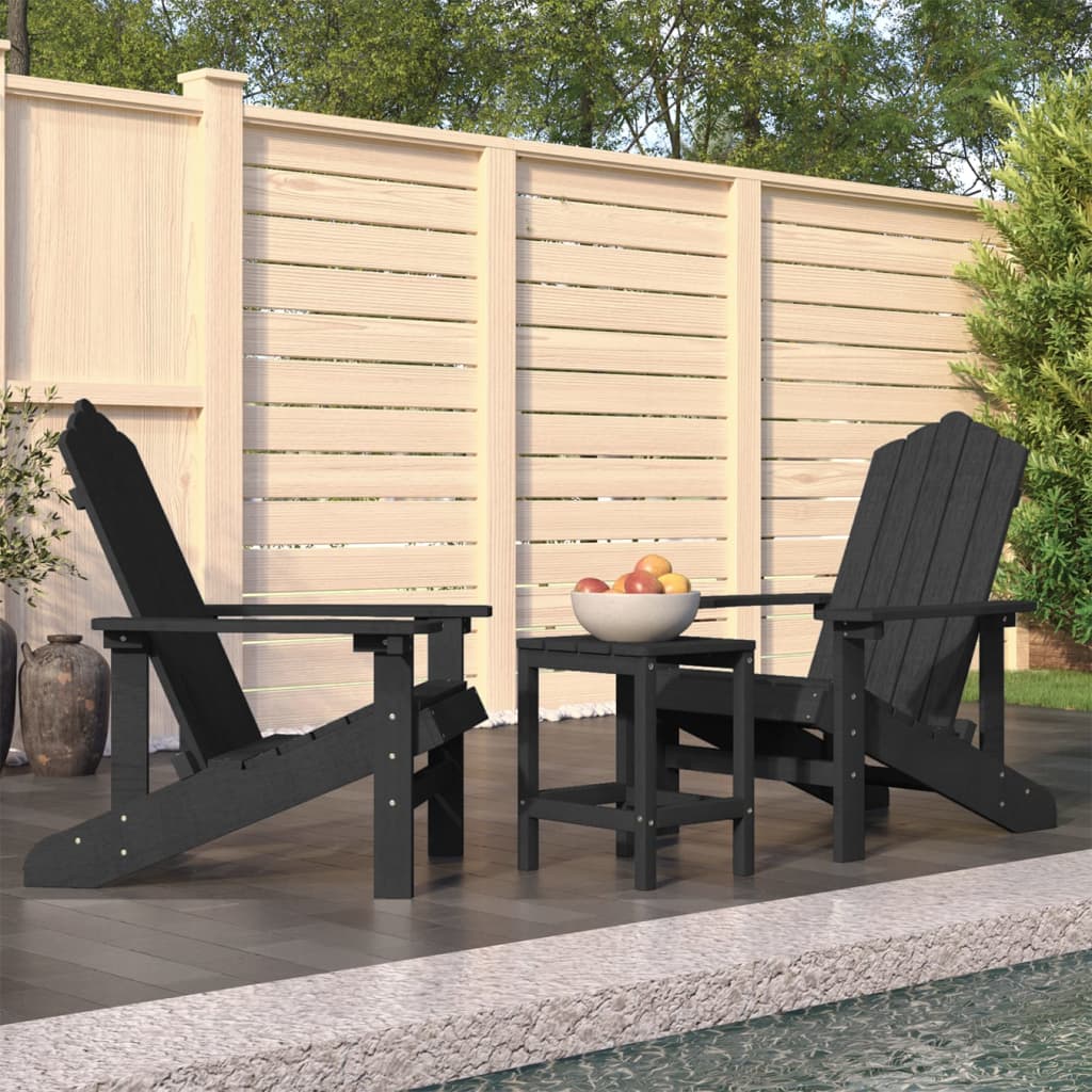 vidaXL Patio Adirondack Chairs with Table HDPE Anthracite-0